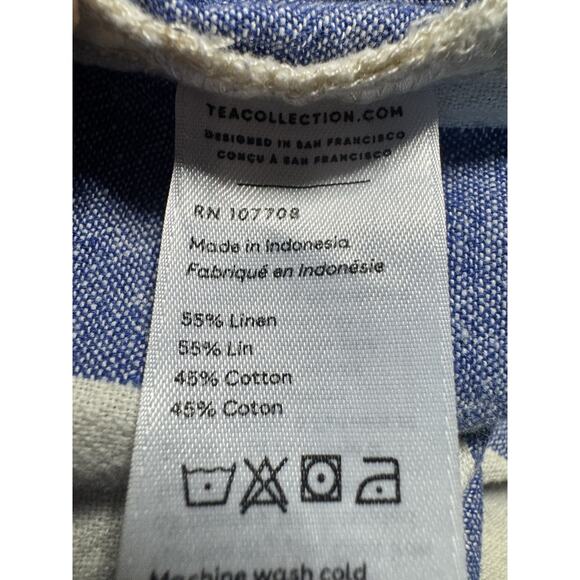 Tea Collection Girls Sz 6 Linen Blend Nautical Blue White Stripe Dress Coastal - Picture 6 of 8